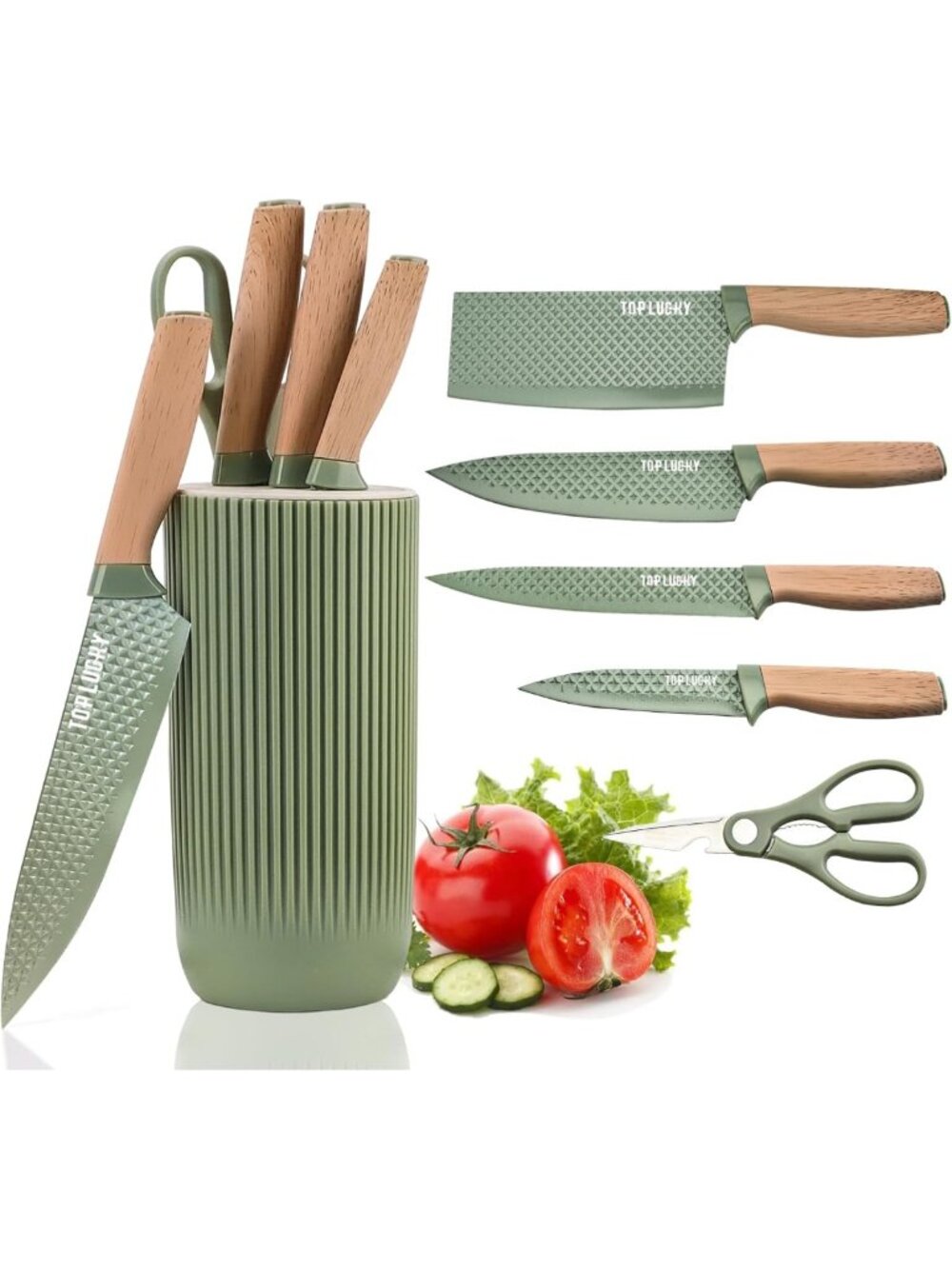 6-Piece Green Kitchen Knife Set - Super Sharp, Ergonomic Handles, Non-Stick